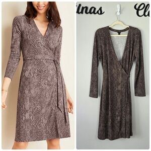Ann Taylor Brown Snakeskin Wrap Dress Size 14